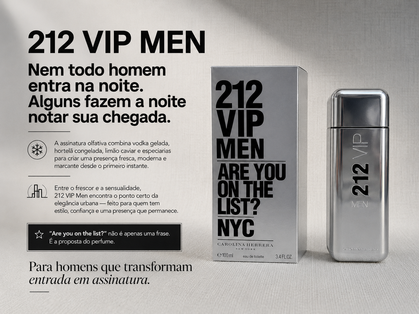 Perfume Carolina Herrera 212 Vip Men 100ml - Elegância moderna para quem vive no ritmo da cidade
