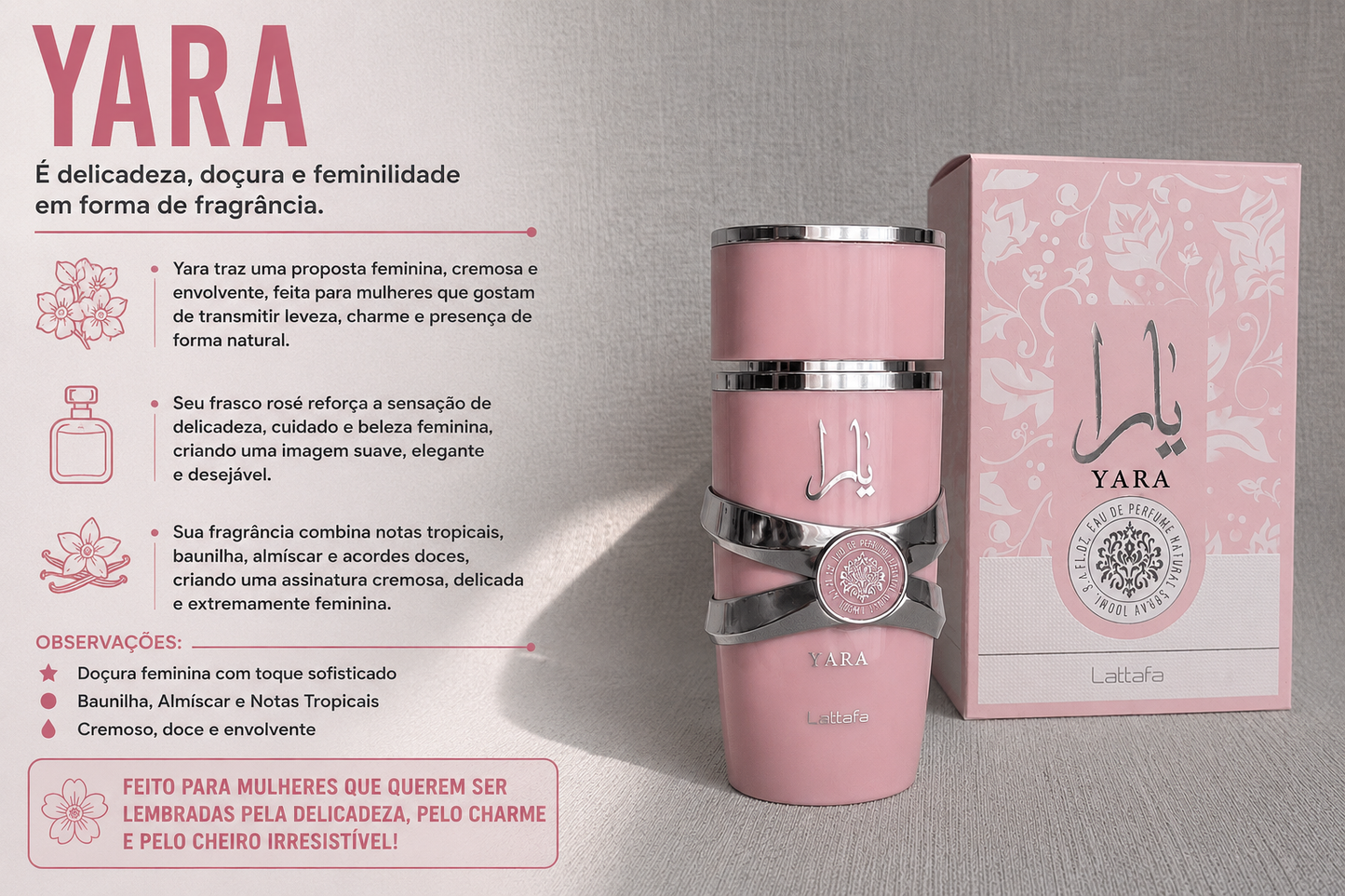 Perfume Yara Lataffa 100ml - O perfume que deixa um rastro doce e inesquecível.