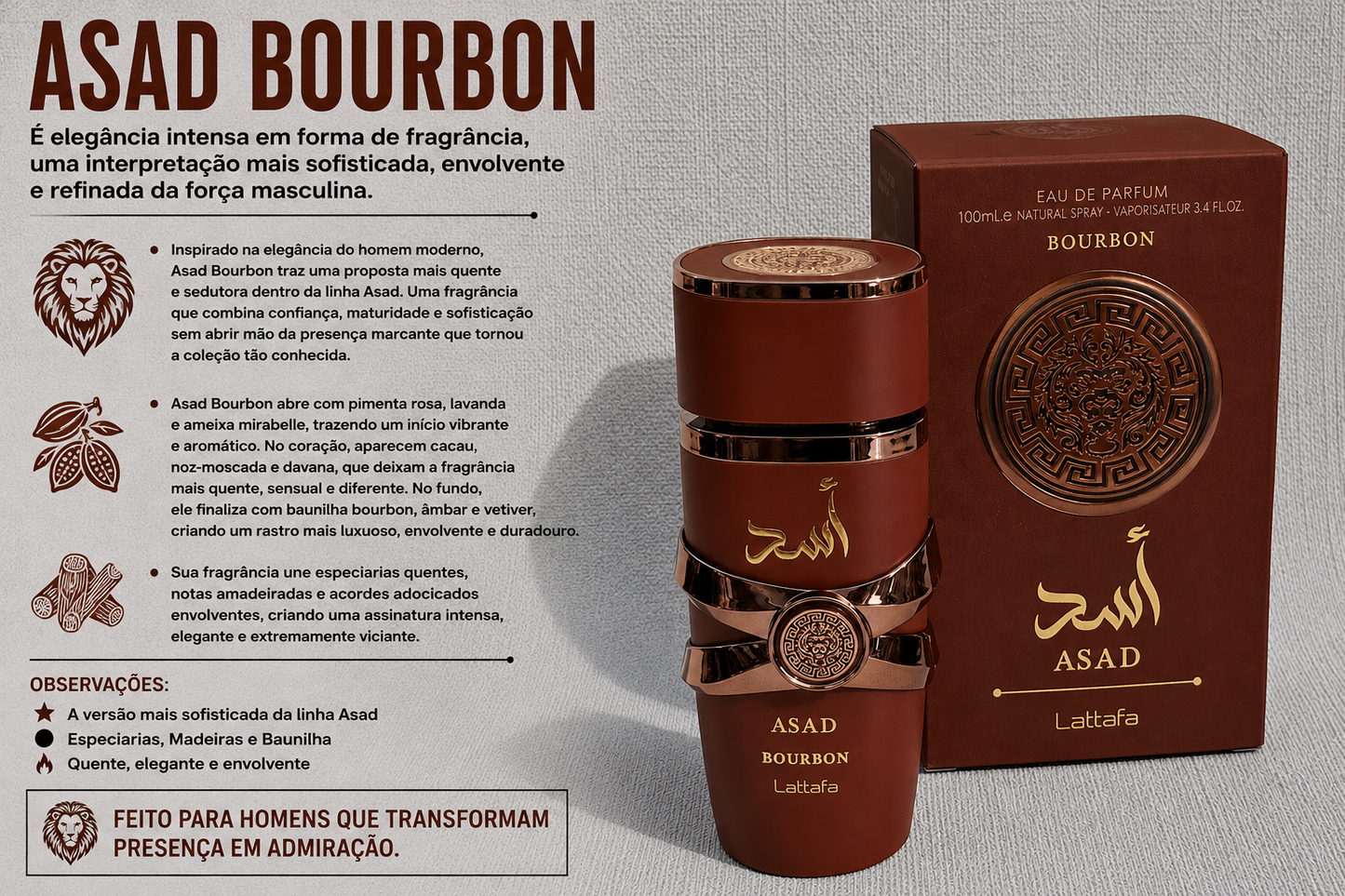Perfume Asad Bourbon 100ml — Elegância quente que conquista no detalhe.